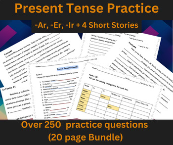 Preview of Present tense practice -AR -ER -IR (20 page bundle)