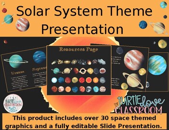 Preview of Presentation & 30 Solar System Theme Graphics Ready to Edit & Present No Prep! 