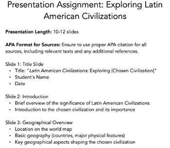 Preview of Presentation Assignment: Exploring Latin American Civilizations