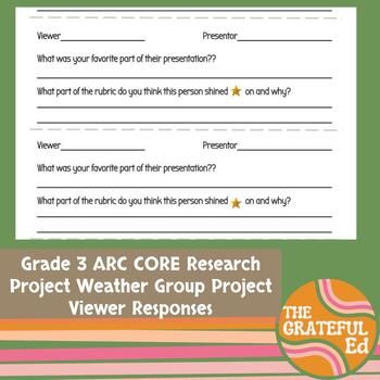 Preview of ARC CORE Grade 3 Presentation Feedback & Rubric For group video project Weather