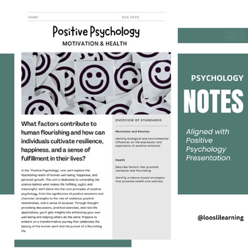 Preview of Presentation Note Packet, Positive Psychology (Psychology Non-AP)