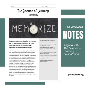 Preview of Presentation Note Packet, The Science of Learning (Psychology Non-AP)