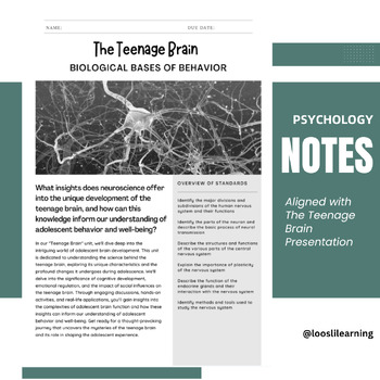 Preview of Presentation Note Packet, The Teenage Brain (Psychology Non-AP)