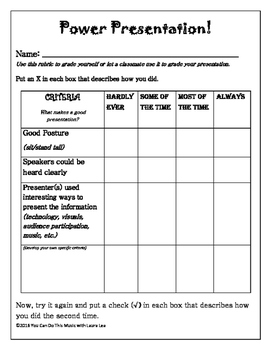 simple rubrics for song presentation