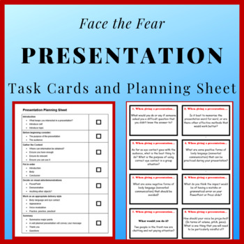 Preview of Presentation Skills Task Cards and Planning Sheet