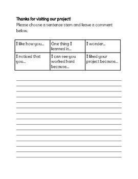 Preview of Presentation Visitor Comment Sheet