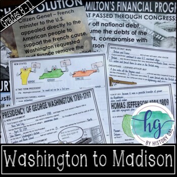 Preview of Presidencies of Washington, Adams, Jefferson & Madison PowerPoint & Guided Notes