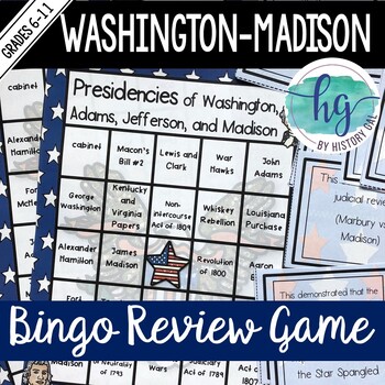 Preview of Washington, Adams, Jefferson, & Madison Bingo Unit Review & Test Prep