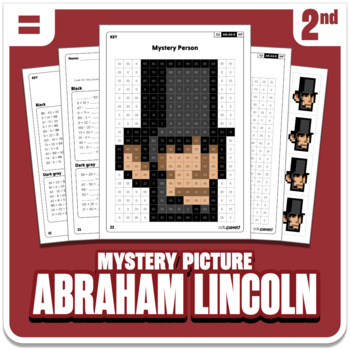 Preview of President Abraham Lincoln Math Mystery Picture - Grade 2 Operations