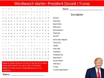 Preview of President Donald Trump Activity Pack Worksheets Sheet Starter USA History