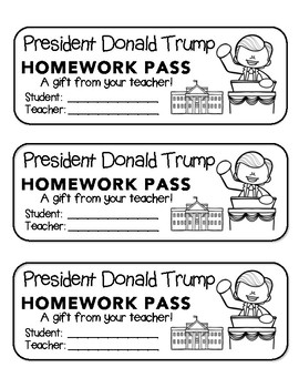 Preview of President Donald Trump - Homework Pass!   FUN! (black line version)