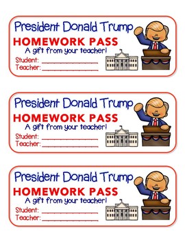 Preview of President Donald Trump - Homework Pass!   FUN! (color and black line versions)