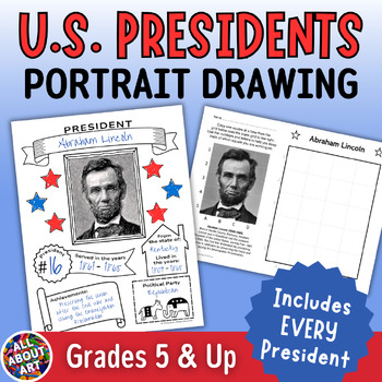 Preview of Presidential Portrait Drawing Activity - US President Grid Method Art Project