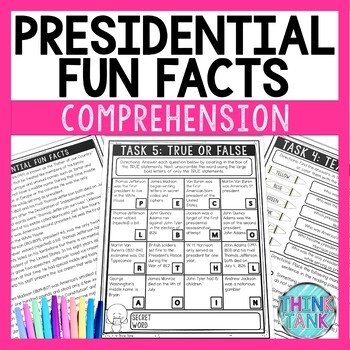 Preview of President Fun Facts Comprehension Challenge - Close Reading - Presidents Day