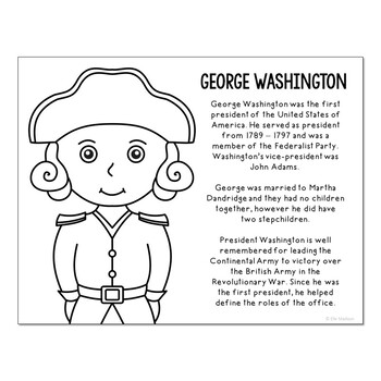 George Washington Coloring Worksheets Teaching Resources Tpt