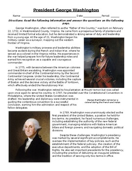 Preview of President George Washington: Informational Text, Images, and Assessment