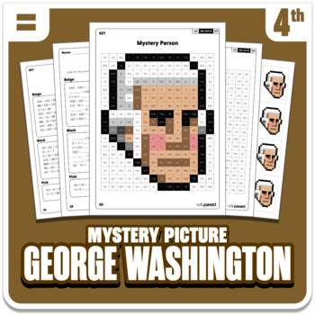 Preview of President George Washington Math Mystery Picture - Grade 4 Operations