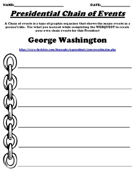 Preview of President George Washington Worksheet "Biography Chain of Events" & Webquest