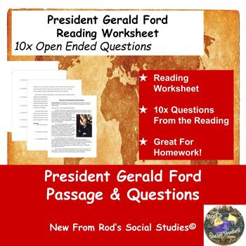 Preview of President Gerald Ford Reading Worksheet w/Answer Key **Editable**