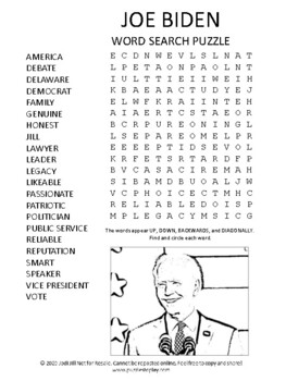 Preview of President Joe Biden Word Search Worksheet Puzzle - Easel Activity Game