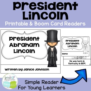 Preview of President Lincoln Reader & Timeline | President’s Day | Print & Boom Cards Audio