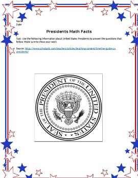 Preview of President Math Sheet