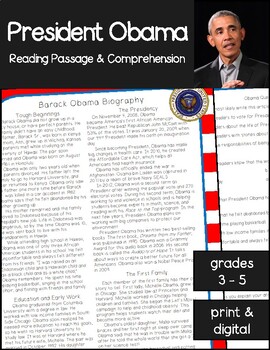 Preview of President Obama Biography Reading Passage and Comprehension