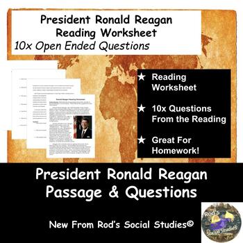 Preview of President Ronald Reagan Reading Worksheet w/Answer Key **Editable**