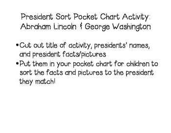 Preview of President Sort Pocket Chart/Center: Abraham Lincoln & George Washington