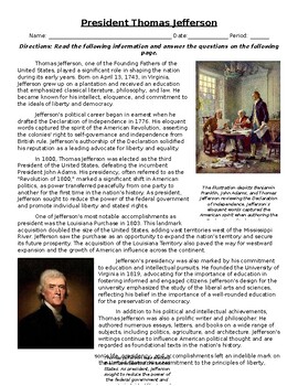 Preview of President Thomas Jefferson: Informational Text, Images, and Assessment