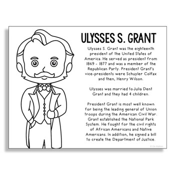 President Ulysses S Grant Coloring Page For Crafts And Interactive Notebooks