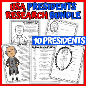 Preview of President Unit Study: Biography Research & Coloring Page Bundle