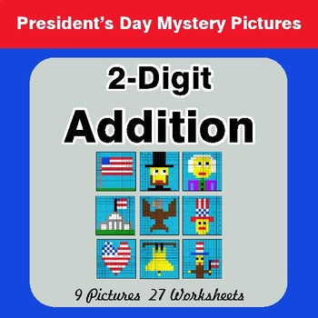 President's Day: 2-Digit Addition - Color-By-Number Math Mystery Pictures