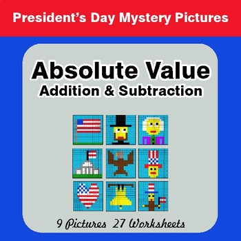 President's Day: Absolute Value - Addition & Subtraction - Math Mystery Pictures