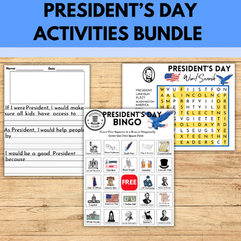 Preview of President's Day Activities BUNDLE Bingo Word Search Writing