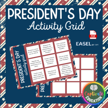 Preview of President's Day Activity Grid Worksheet Template