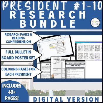 Preview of President #1-10 Research Bundle|Reading Comprehension-Bulletin Board- Digital