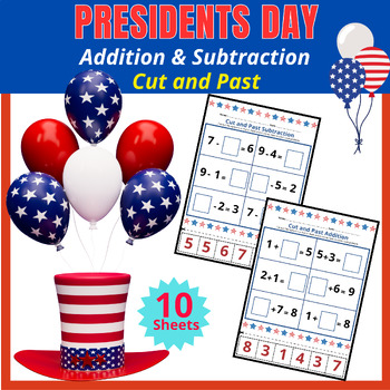 Preview of President's Day Addition and Subtraction. Presidents Day Math for Kindergarten