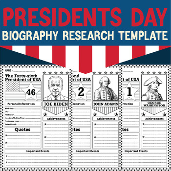 Preview of President’s Day Biography Research Template, US History A4 Ready to printing