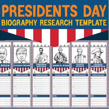 Preview of President’s Day Biography Research Template US History A4 Ready to printing