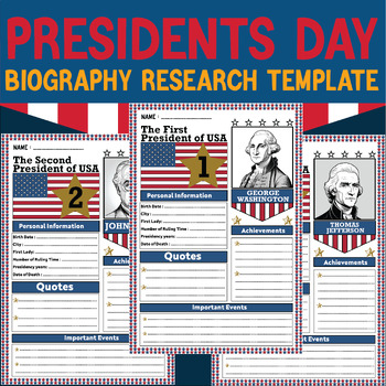 Preview of President’s Day Biography Research Template US History A4 Ready to printing