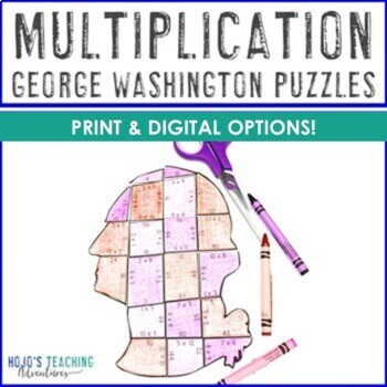Preview of MULTIPLICATION President's Day Craft Activity Center | George Washington Puzzle