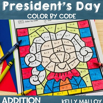 Preview of President's Day February Coloring Pages Sheets Addition Color by Number Code
