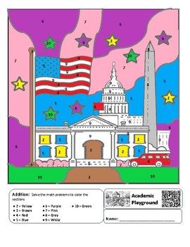 Preview of President's Day Coloring by Code Worksheet (Numbers to 10)