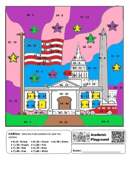 Preview of President's Day Coloring by Code Worksheet (Subtraction to 100)