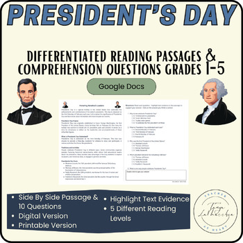 Preview of President's Day - Differentiated Reading Passages | Digital & Printable