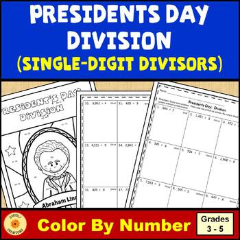 Preview of Presidents Day Division with Single Digit Divisors Color By Number