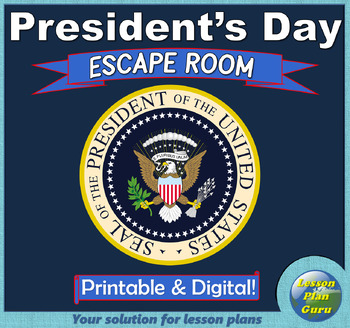 Preview of President's Day Escape Room Activity! (Digital & Printable!) For 7th-8th Grades!