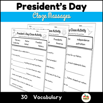 Preview of President's Day Activities Fill in the Blank Cloze Sentences-K-2nd Morning Work
