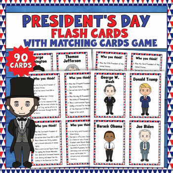 Preview of President's Day Flash Cards With Matching Cards Game | 45 USA Presidents Posters